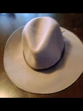 Wide Brim Felt Fedora 100% Wool Hat - Light Taupe